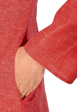 Solid Color Cotton Slub Kurta Set in Red