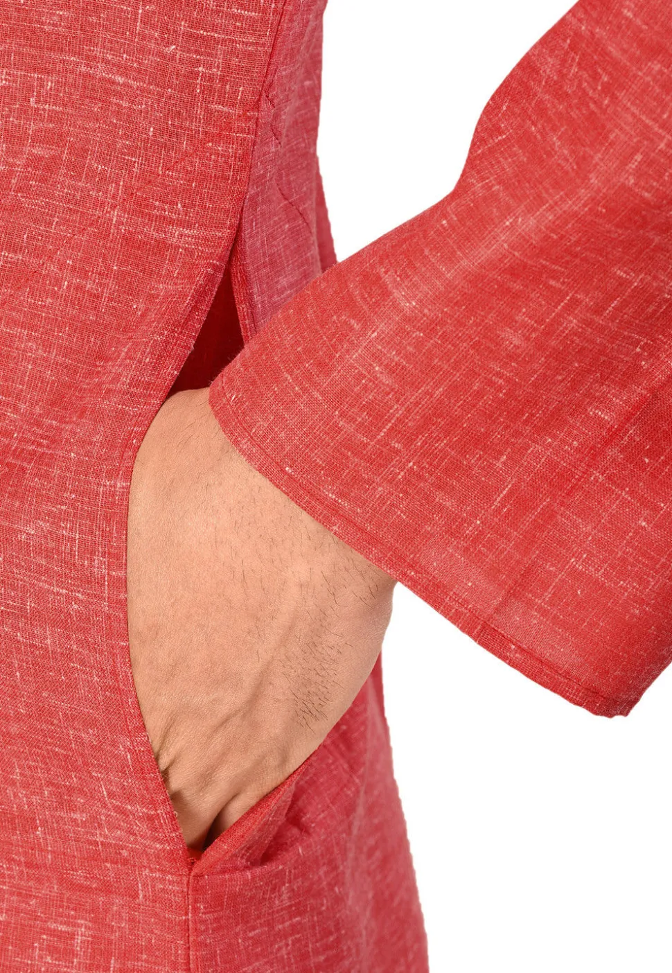 Solid Color Cotton Slub Kurta in Red