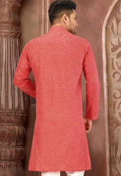 Solid Color Cotton Slub Kurta in Red