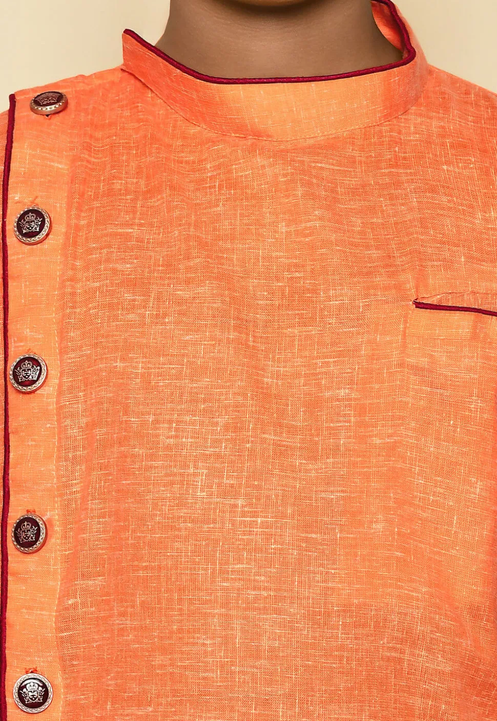 Solid Color Cotton Slub Kurta in Orange