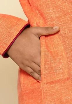 Solid Color Cotton Slub Kurta in Orange