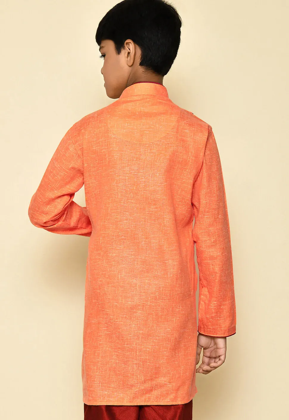 Solid Color Cotton Slub Kurta in Orange