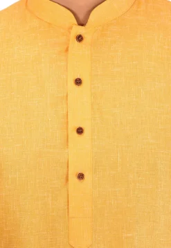Solid Color Cotton Slub Kurta Set in Mustard