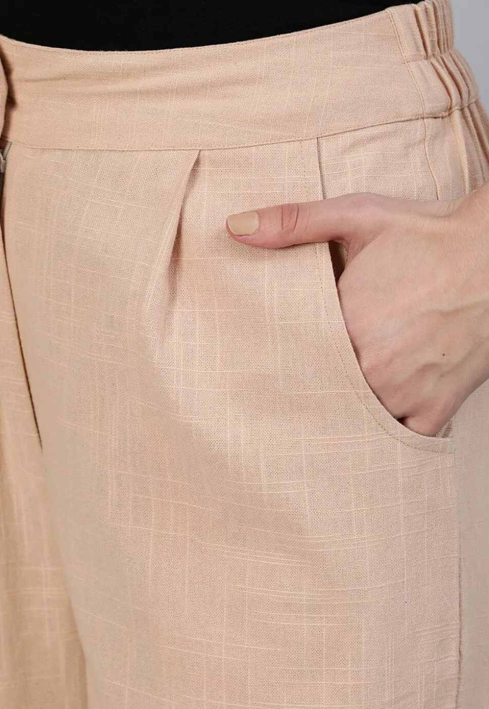 Solid Color Cotton Slub Pant in Light Peach