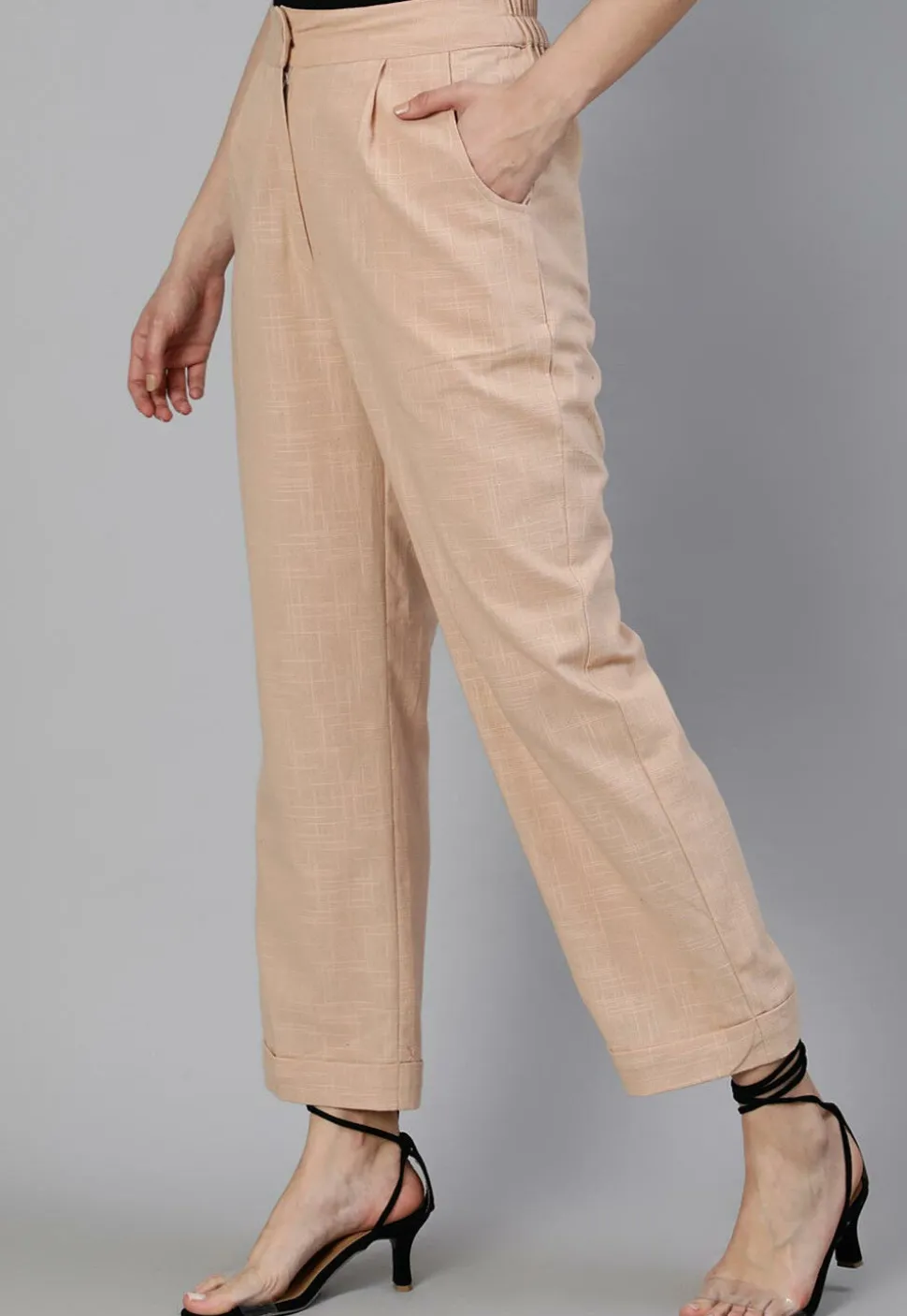 Solid Color Cotton Slub Pant in Light Peach