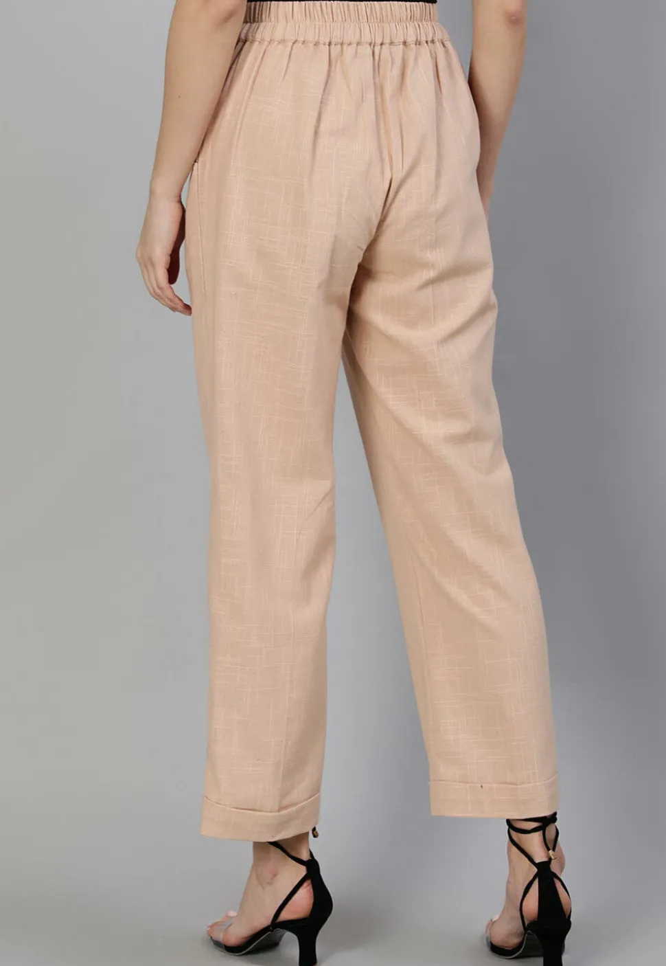 Solid Color Cotton Slub Pant in Light Peach