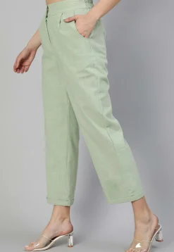 Solid Color Cotton Slub Pant in Pastel Green