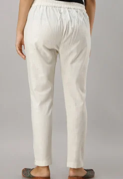 Solid Color Cotton Slub Pant in Off White