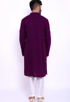 Solid Color Cotton Slub Pathani Suit in Purple