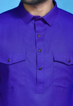 Solid Color Cotton Slub Paithani Suit in Royal Blue