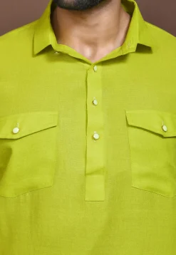 Solid Color Cotton Slub Paithani Suit in Light Green
