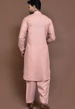 Solid Color Cotton Slub Paithani Suit in Peach