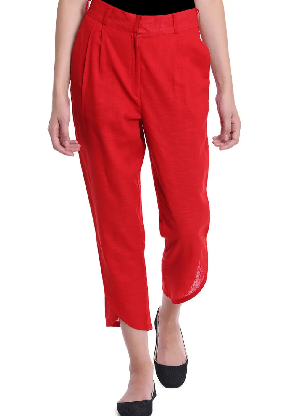 Solid Color Cotton Slub Pant in Red