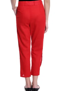 Solid Color Cotton Slub Pant in Red