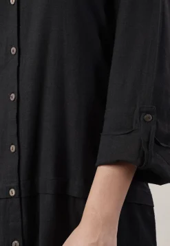 Solid Color Cotton Slub Straight Kurta in Black