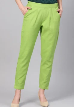 Solid Color Cotton Slub Trouser in Neon Green