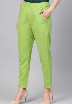 Solid Color Cotton Slub Trouser in Neon Green