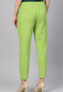 Solid Color Cotton Slub Trouser in Neon Green