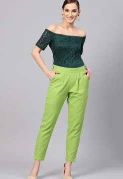 Solid Color Cotton Slub Trouser in Neon Green
