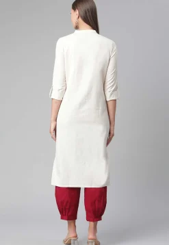 Solid Color Cotton Straight Kurta in Off White
