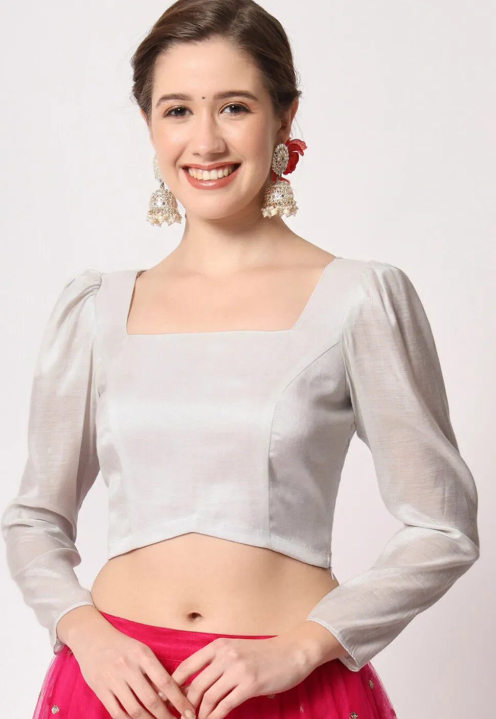 Solid Color Cotton Tissue Blouse in Silver