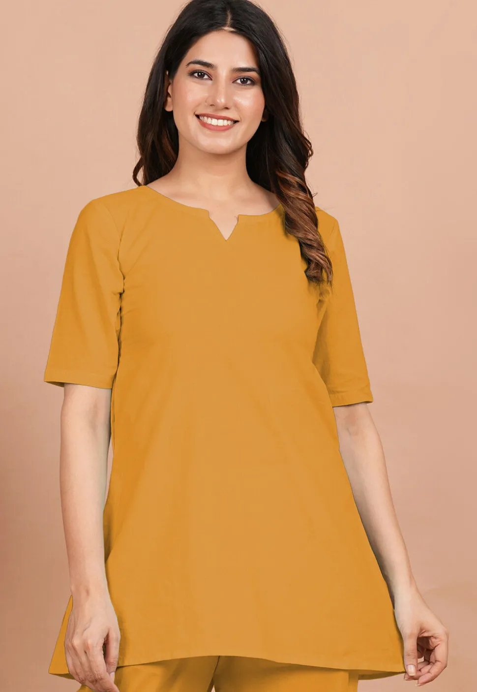 Solid Color Cotton Tunic in Mustard