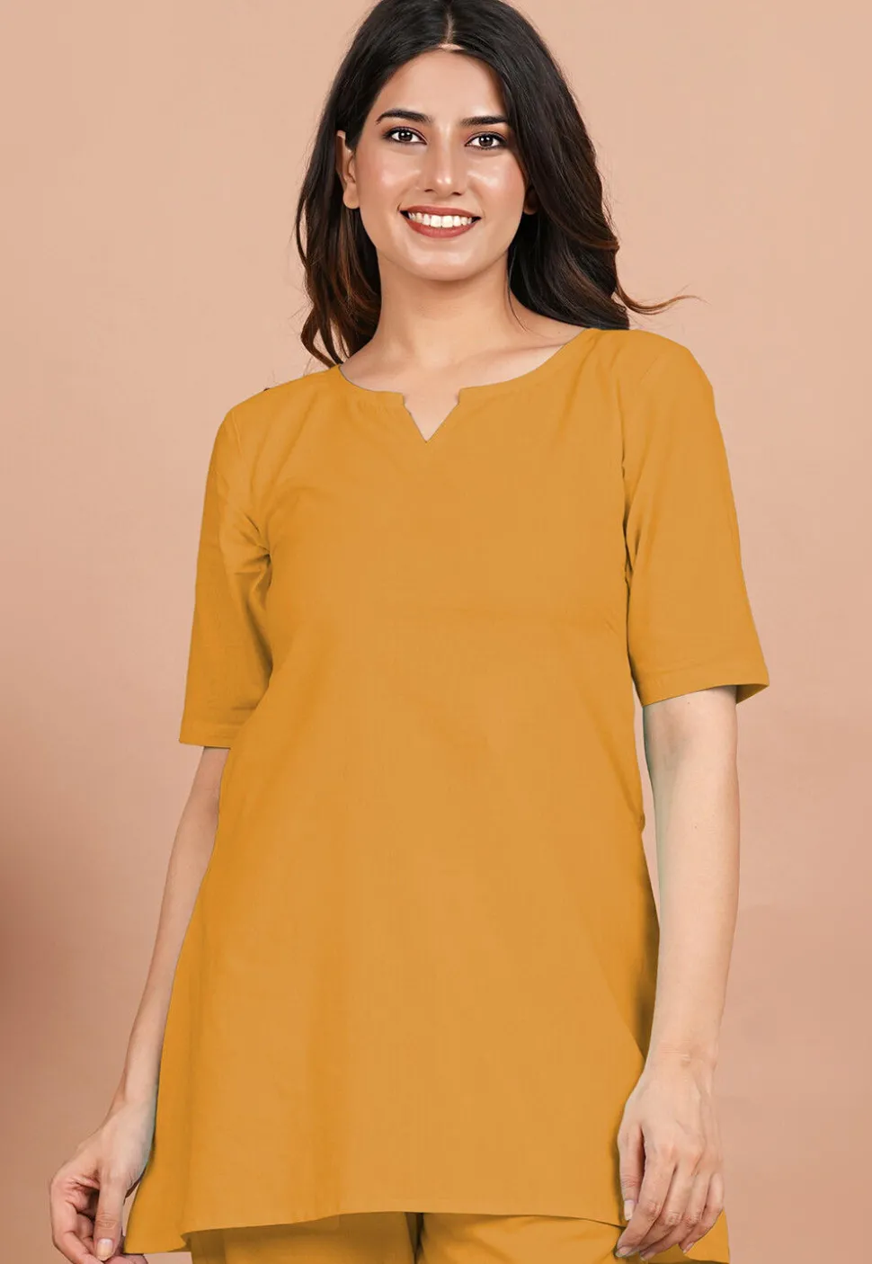 Solid Color Cotton Tunic in Mustard