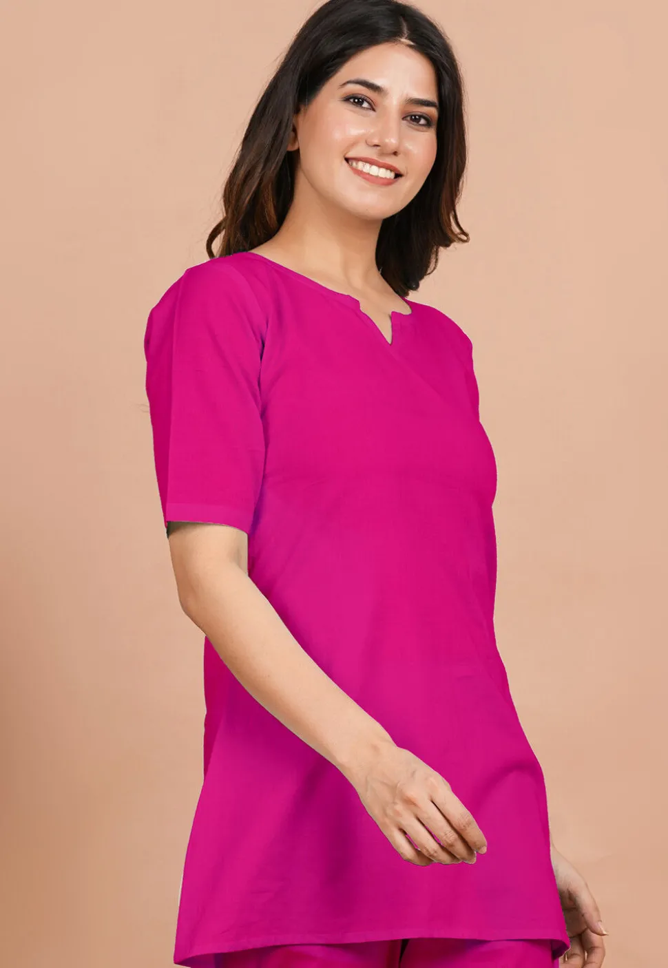 Solid Color Cotton Tunic in Fuchsia