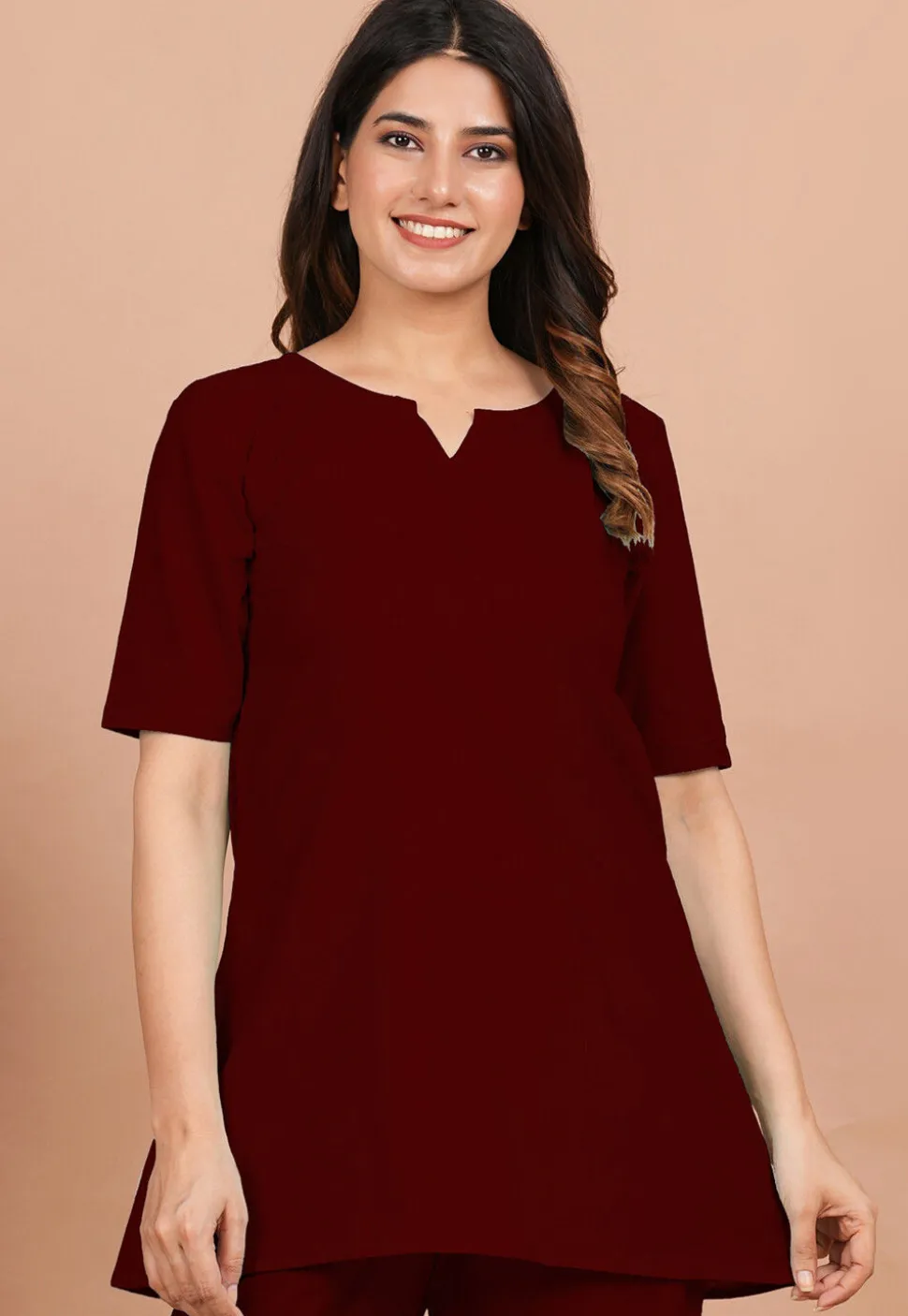 Solid Color Cotton Tunic in Maroon