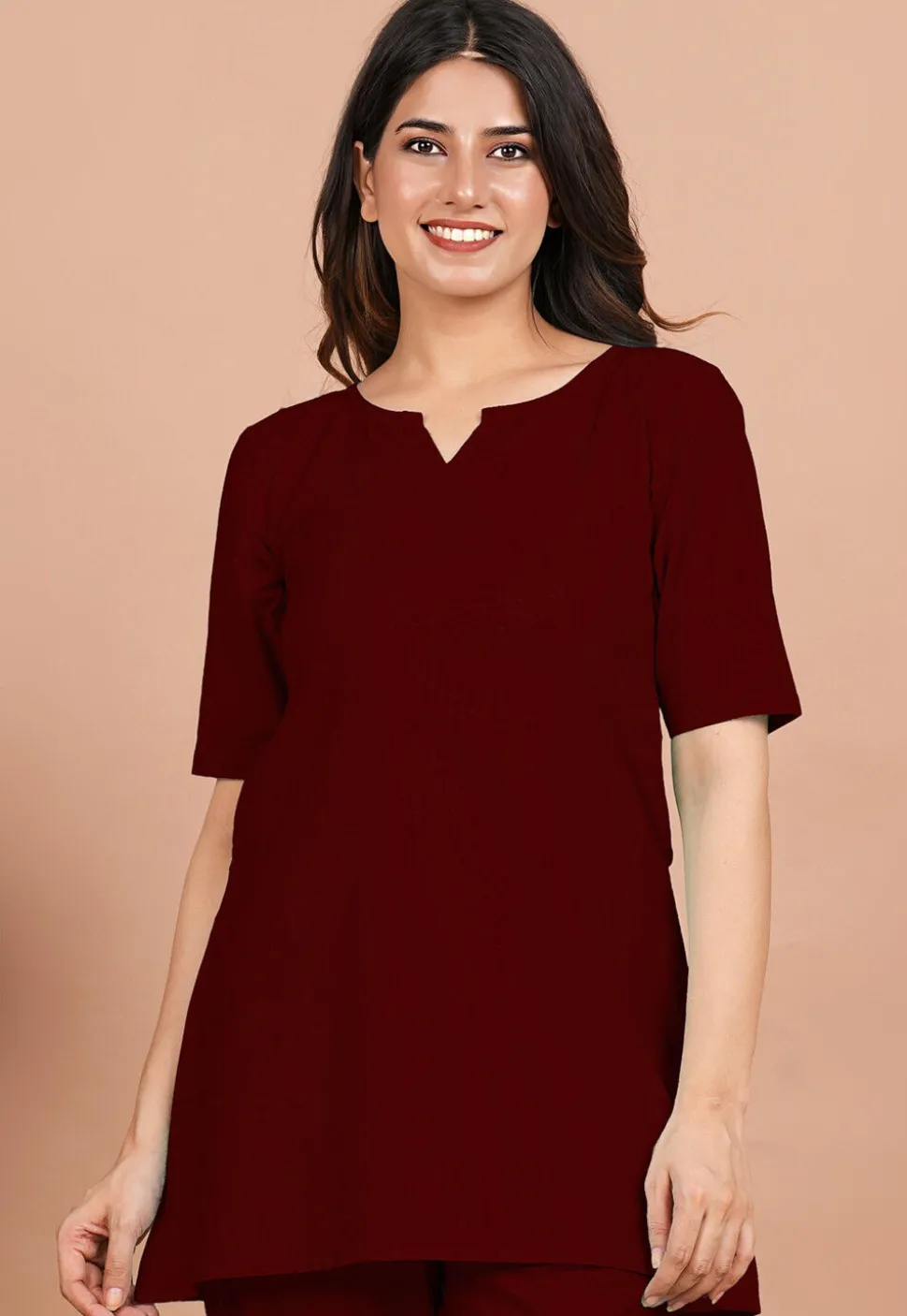 Solid Color Cotton Tunic in Maroon