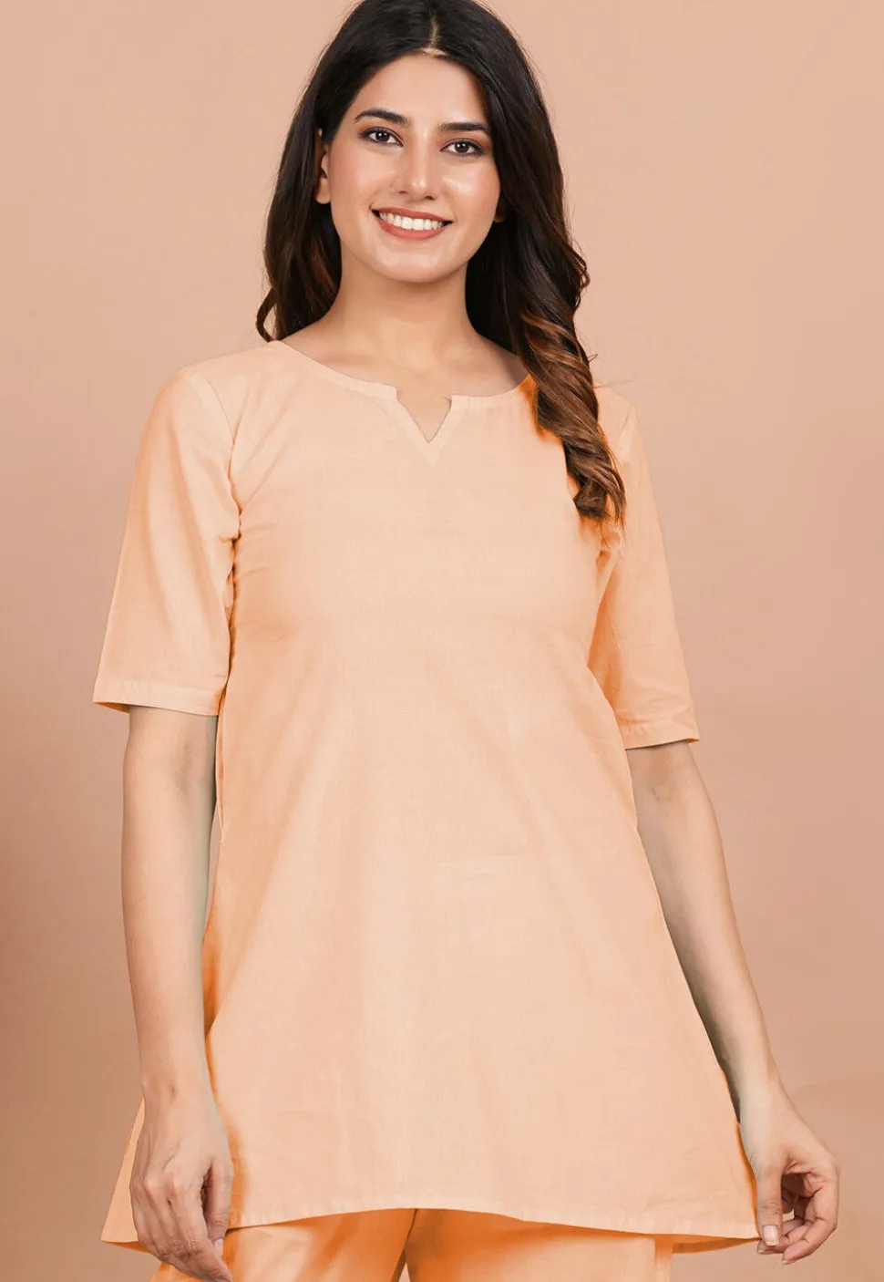 Solid Color Cotton Tunic in Peach