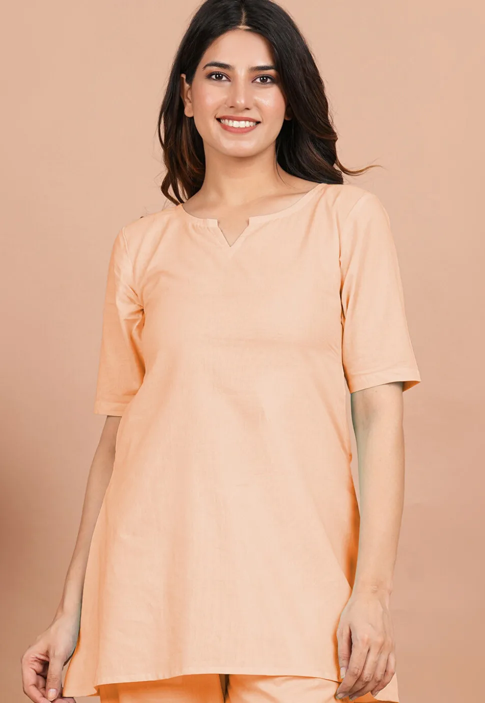 Solid Color Cotton Tunic in Peach