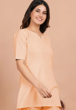 Solid Color Cotton Tunic in Peach