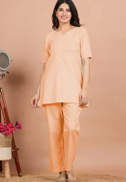 Solid Color Cotton Tunic in Peach