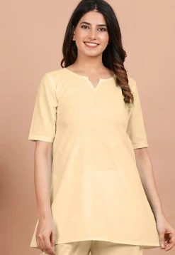 Solid Color Cotton Tunic in Beige