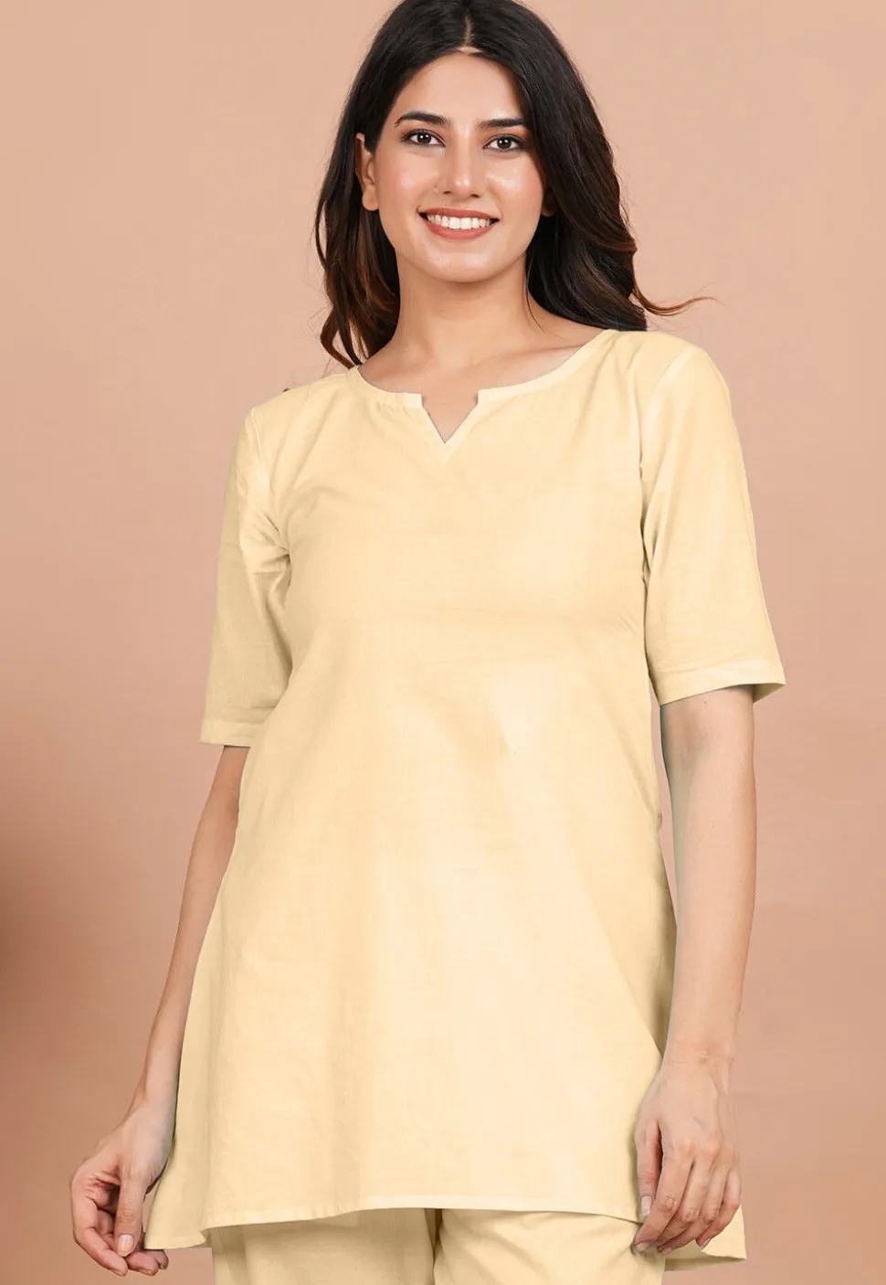 Solid Color Cotton Tunic in Beige