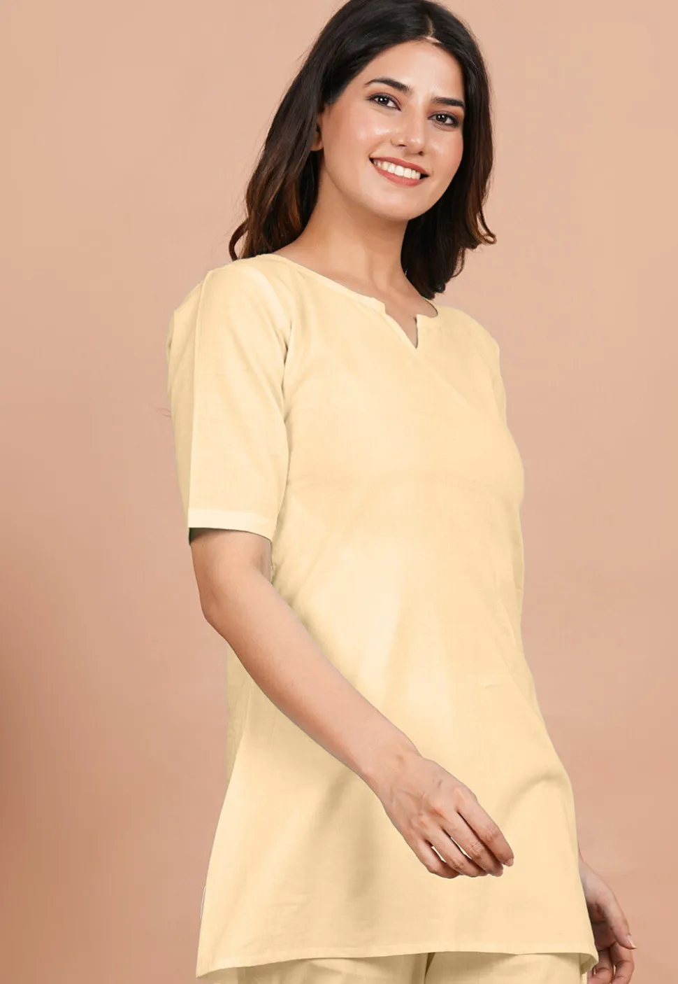 Solid Color Cotton Tunic in Beige