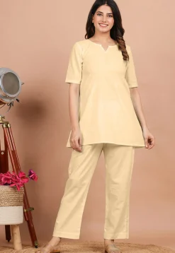 Solid Color Cotton Tunic in Beige