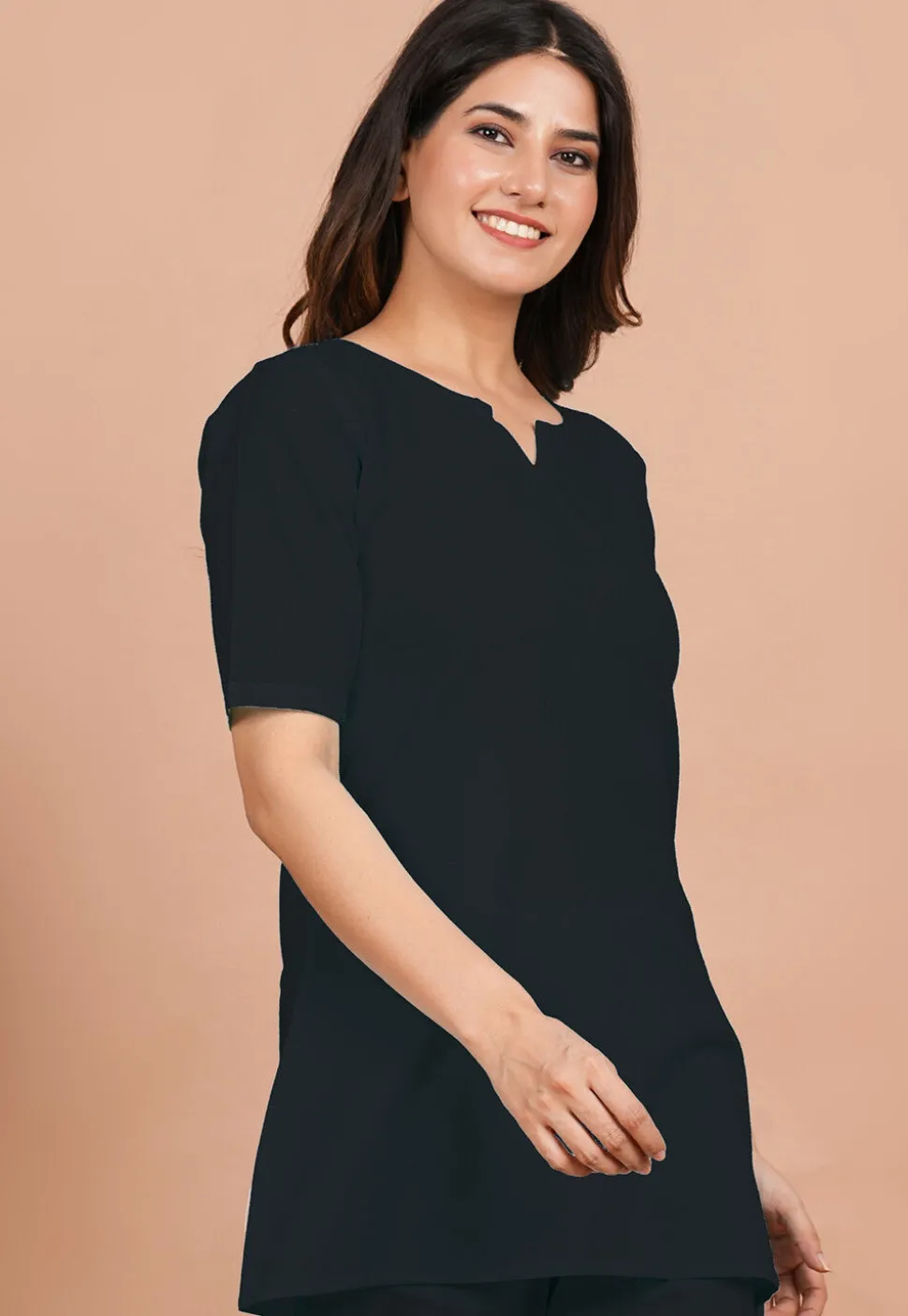 Solid Color Cotton Tunic in Black