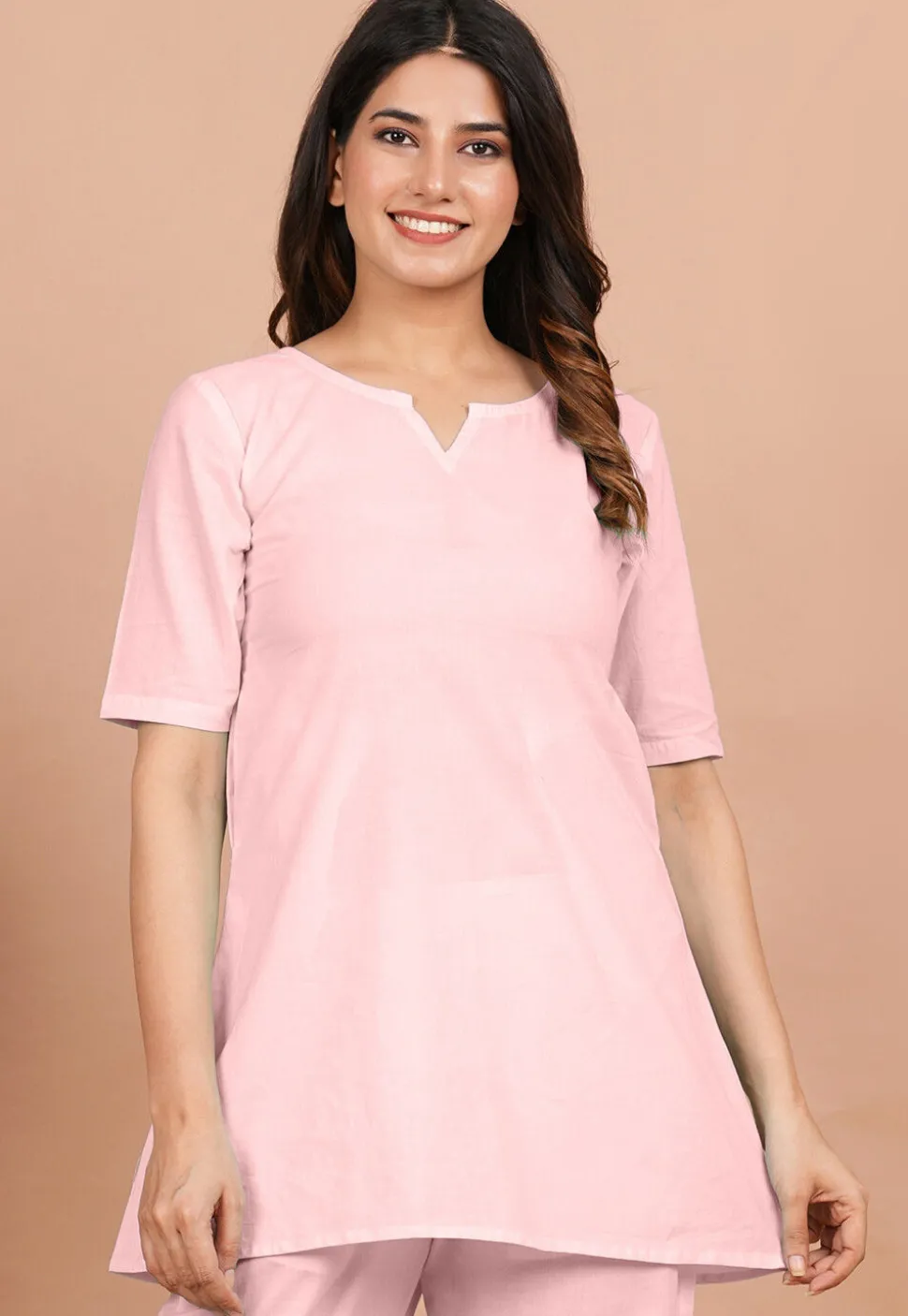 Solid Color Cotton Tunic in Baby Pink