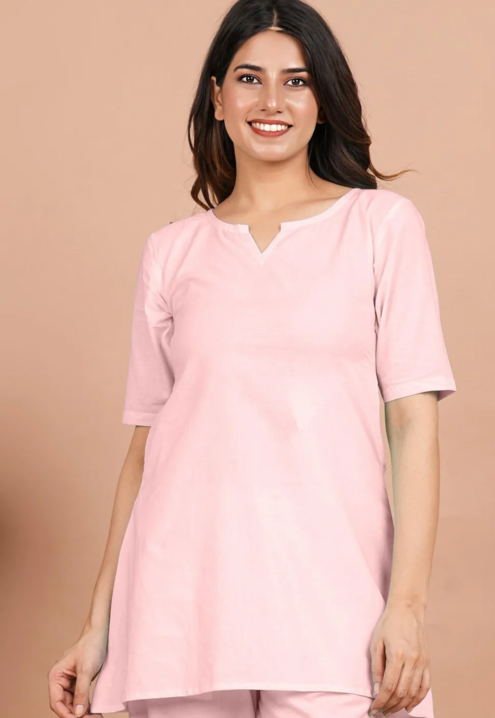 Solid Color Cotton Tunic in Baby Pink