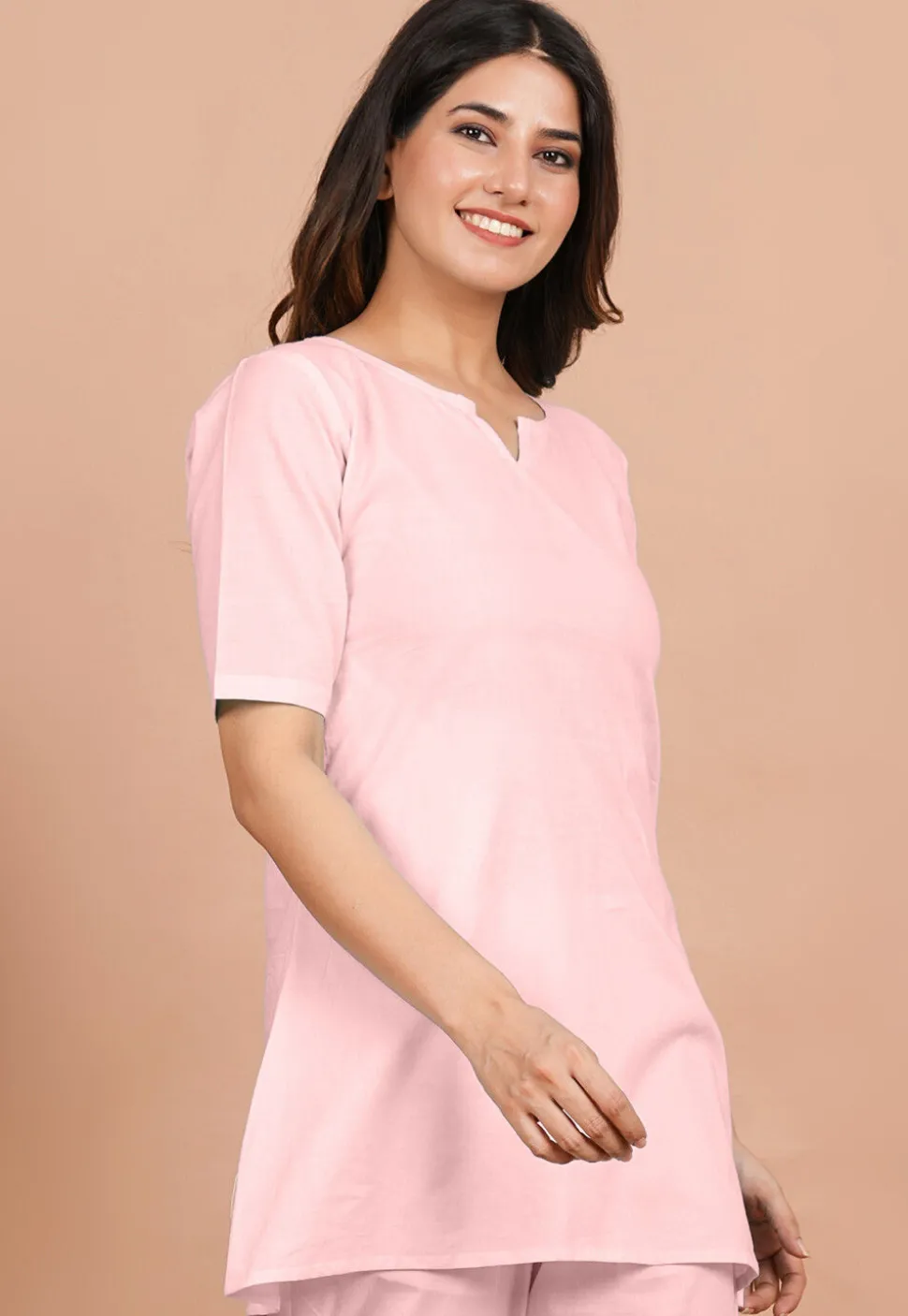 Solid Color Cotton Tunic in Baby Pink