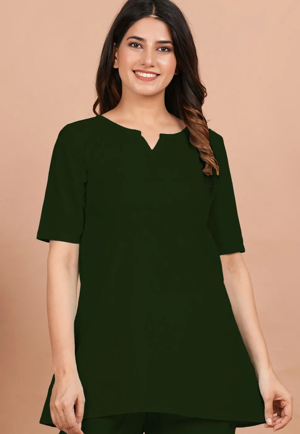 Solid Color Cotton Tunic in Dark Green
