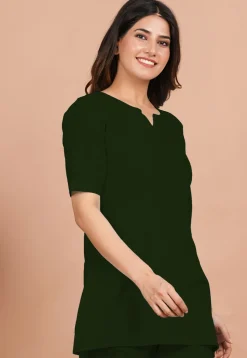 Solid Color Cotton Tunic in Dark Green