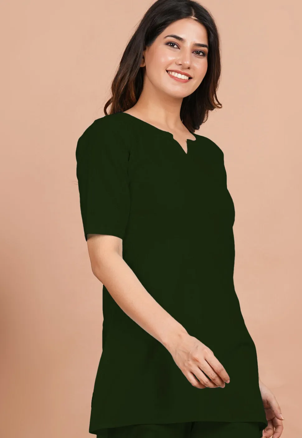 Solid Color Cotton Tunic in Dark Green