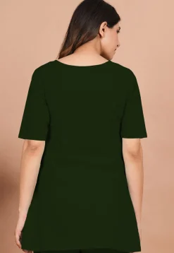 Solid Color Cotton Tunic in Dark Green