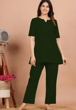 Solid Color Cotton Tunic in Dark Green