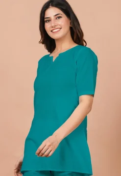 Solid Color Cotton Tunic in Teal Green