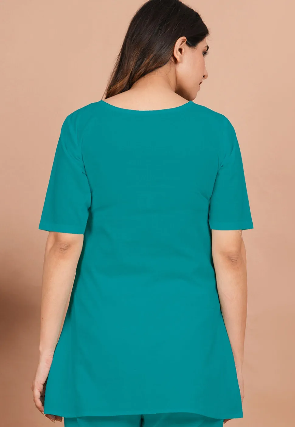 Solid Color Cotton Tunic in Teal Green