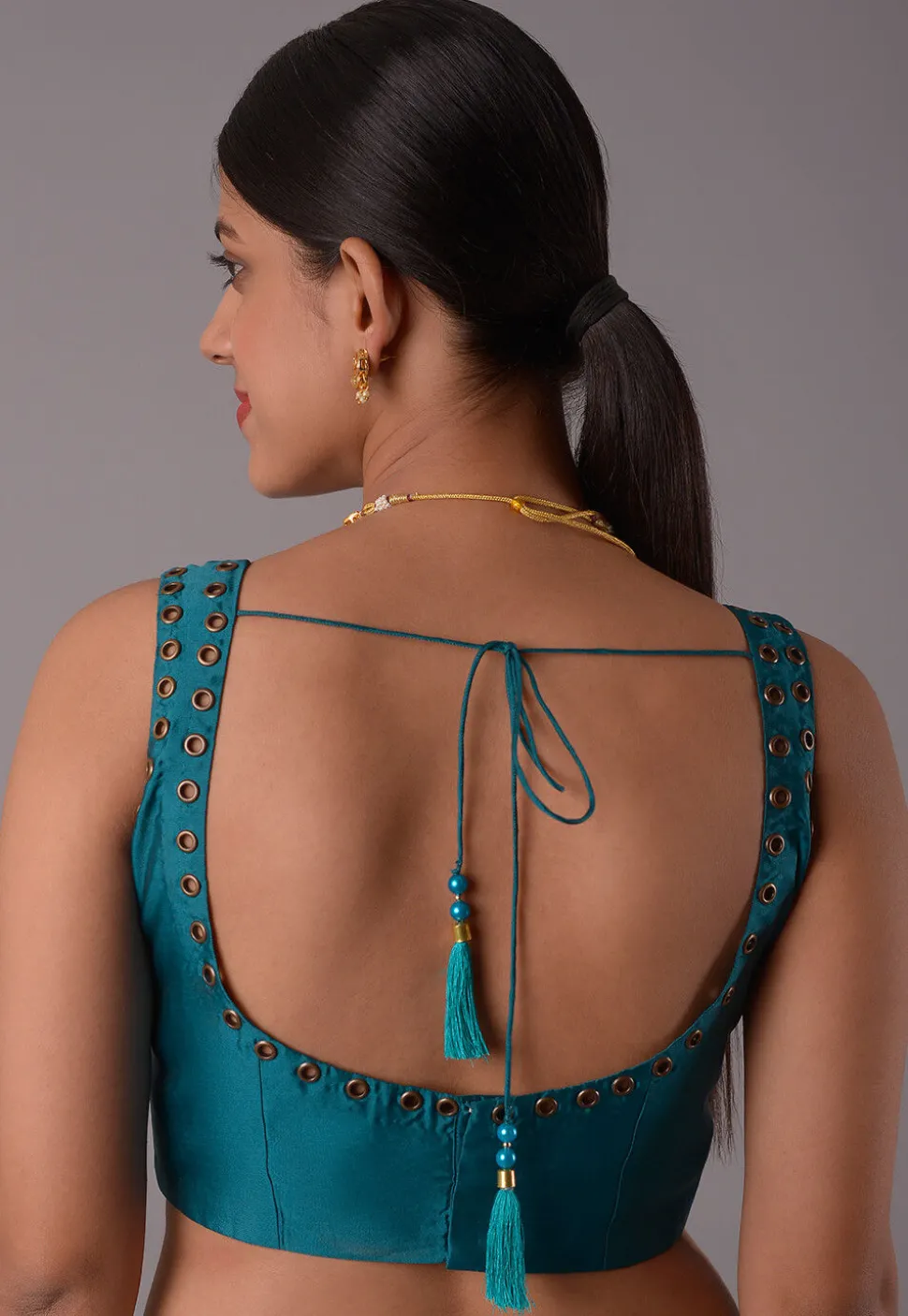 Solid Color Crepe Blouse in Teal Blue